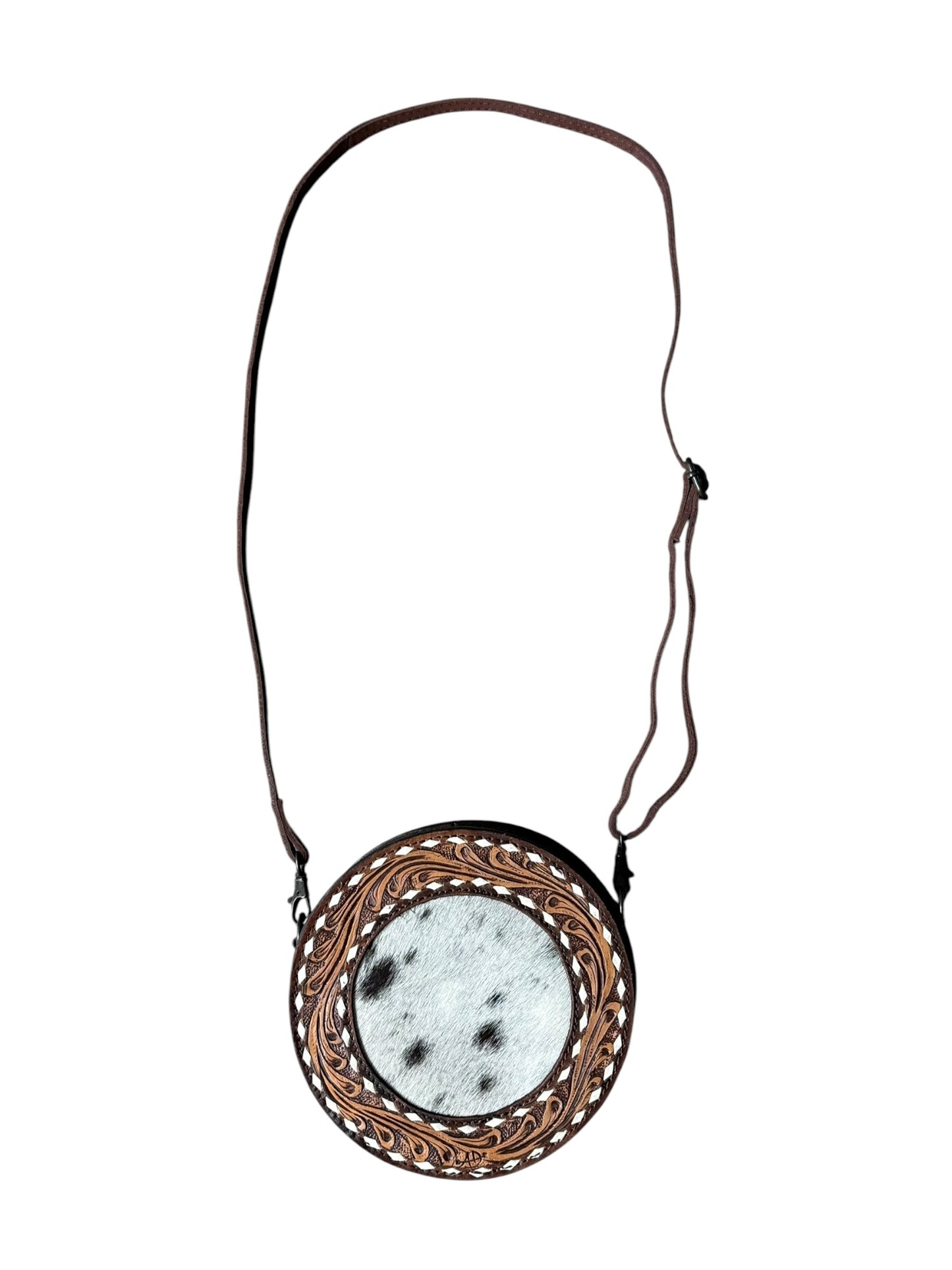 Tooled Buckstitch Cowhide Round Purse (2 options)