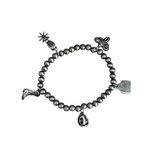 Gunmetal Navajo Pearl Western Charm Stretch Bracelet