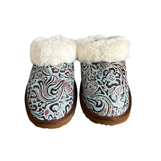 Tooled Turquoise Floral Slippers