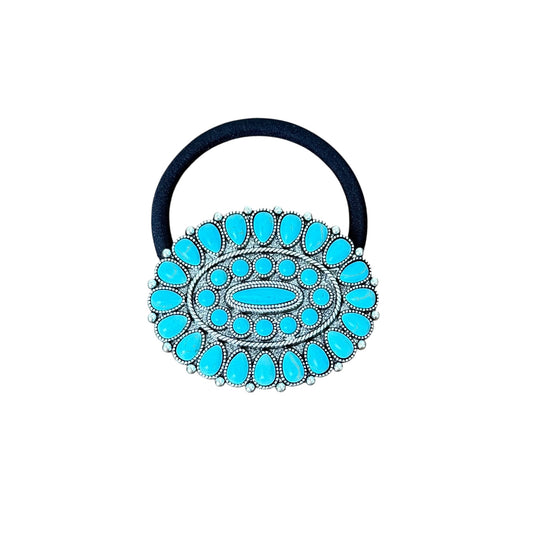 Large Turquoise Cluster Hair Tie