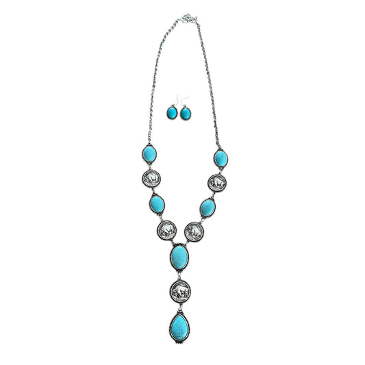 Turquoise Buffalo Coin Y Drop Necklace Set