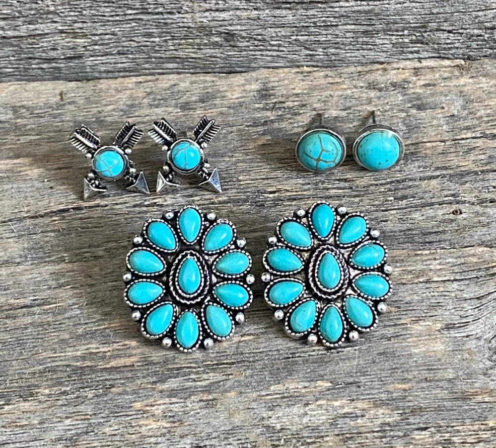 Turquoise Cluster 3 Pack Earrings