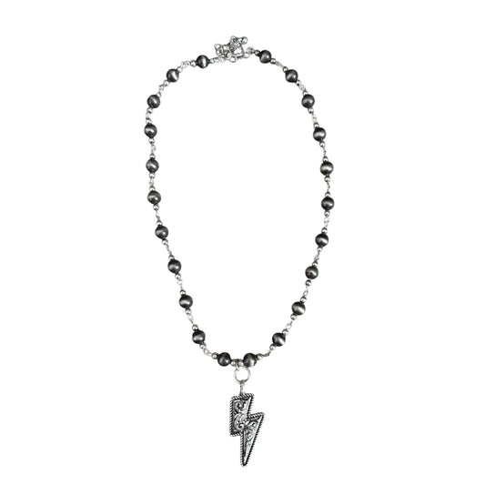 Gunmetal Navajo Pearl Tooled Bolt Necklace