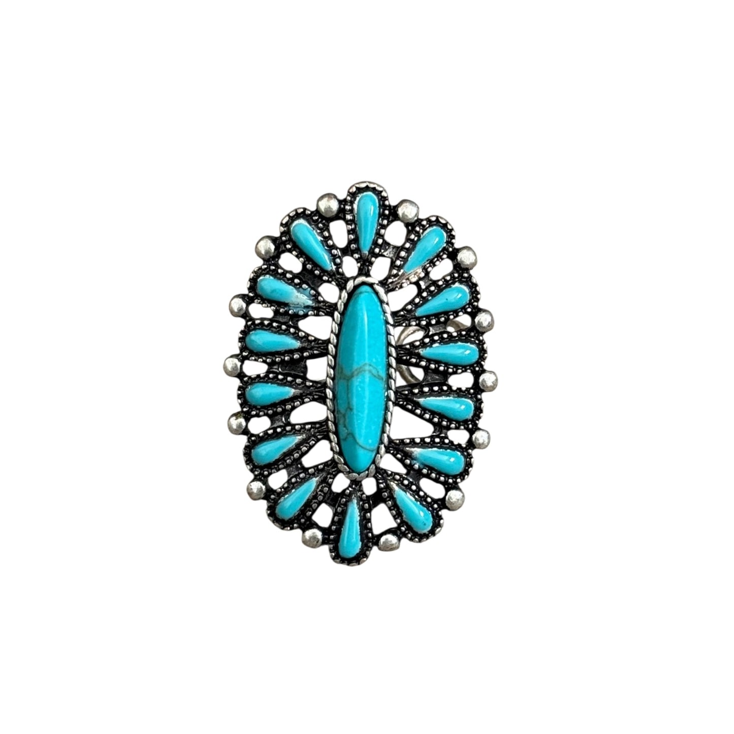 Turquoise Oval Cluster Cuff Ring
