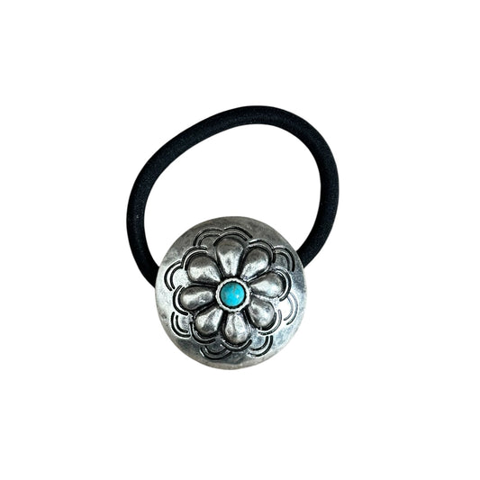 Turquoise Silver Concho Hair Tie