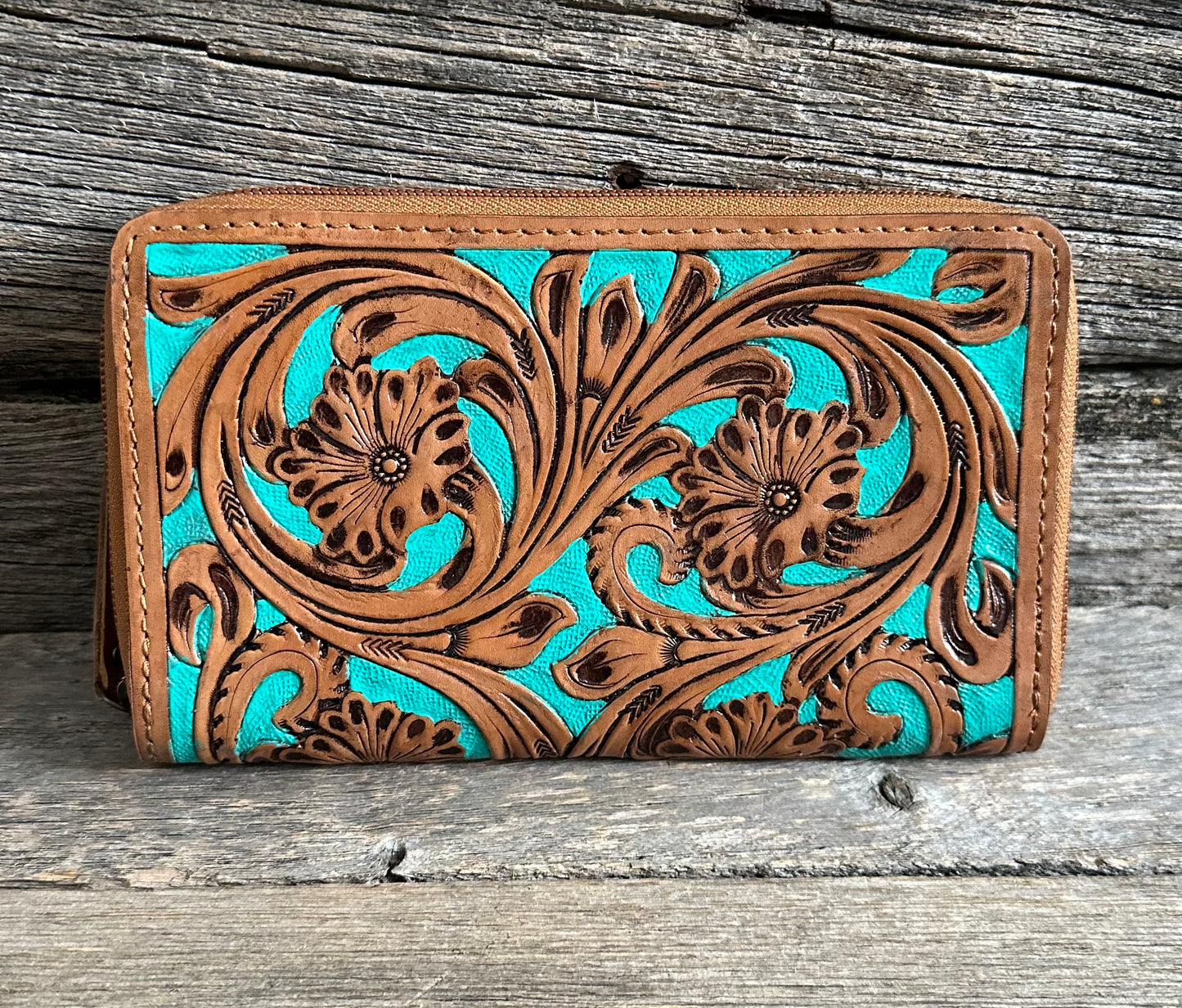 Turquoise Tooled Leather Wallet