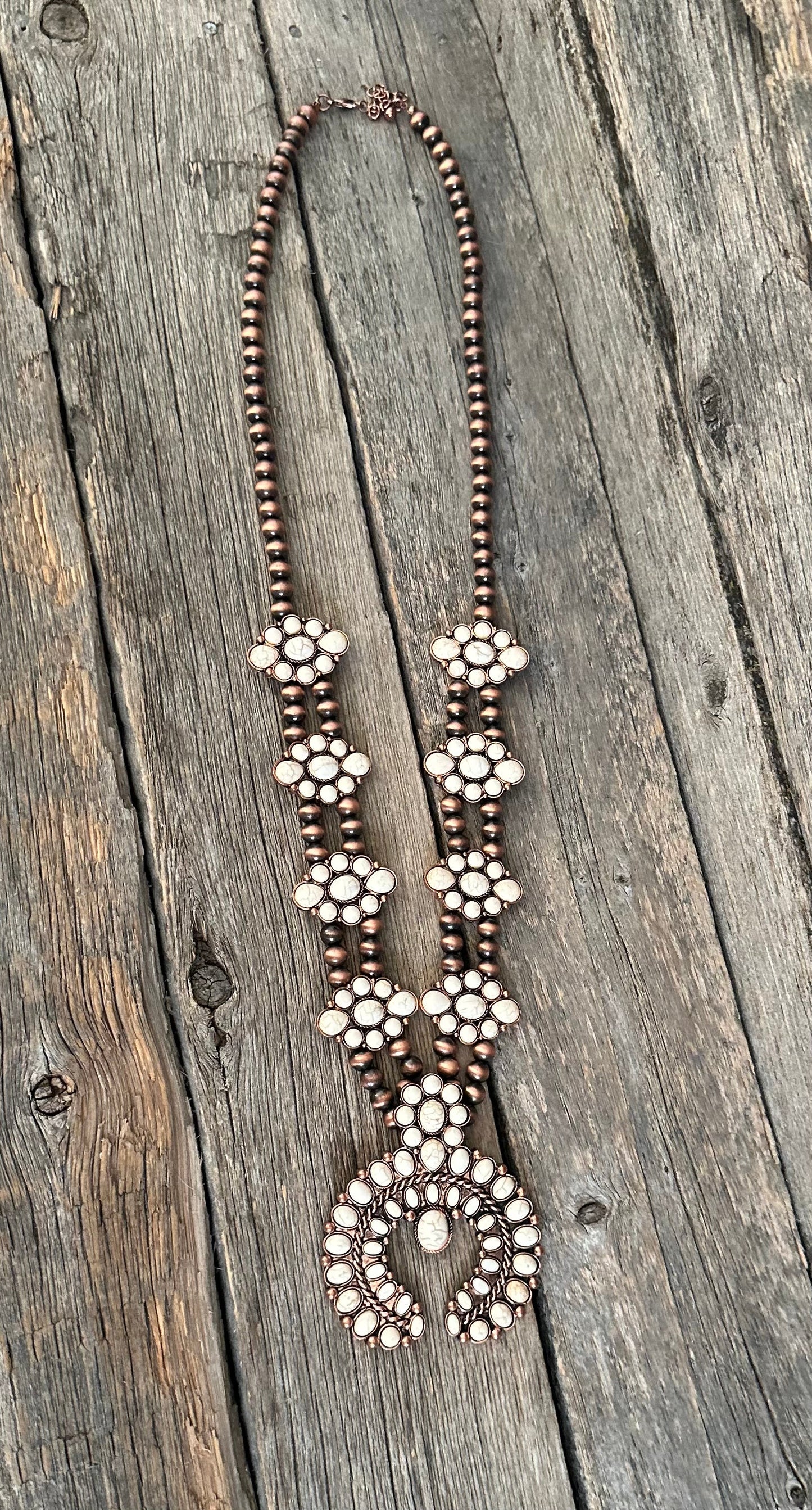 Copper Navajo Pearl Natural Squash Blossom Necklace