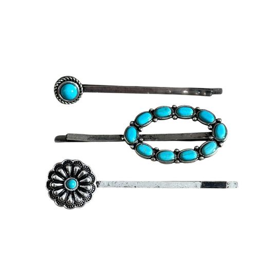 Turquoise Three Pack Hair Pins