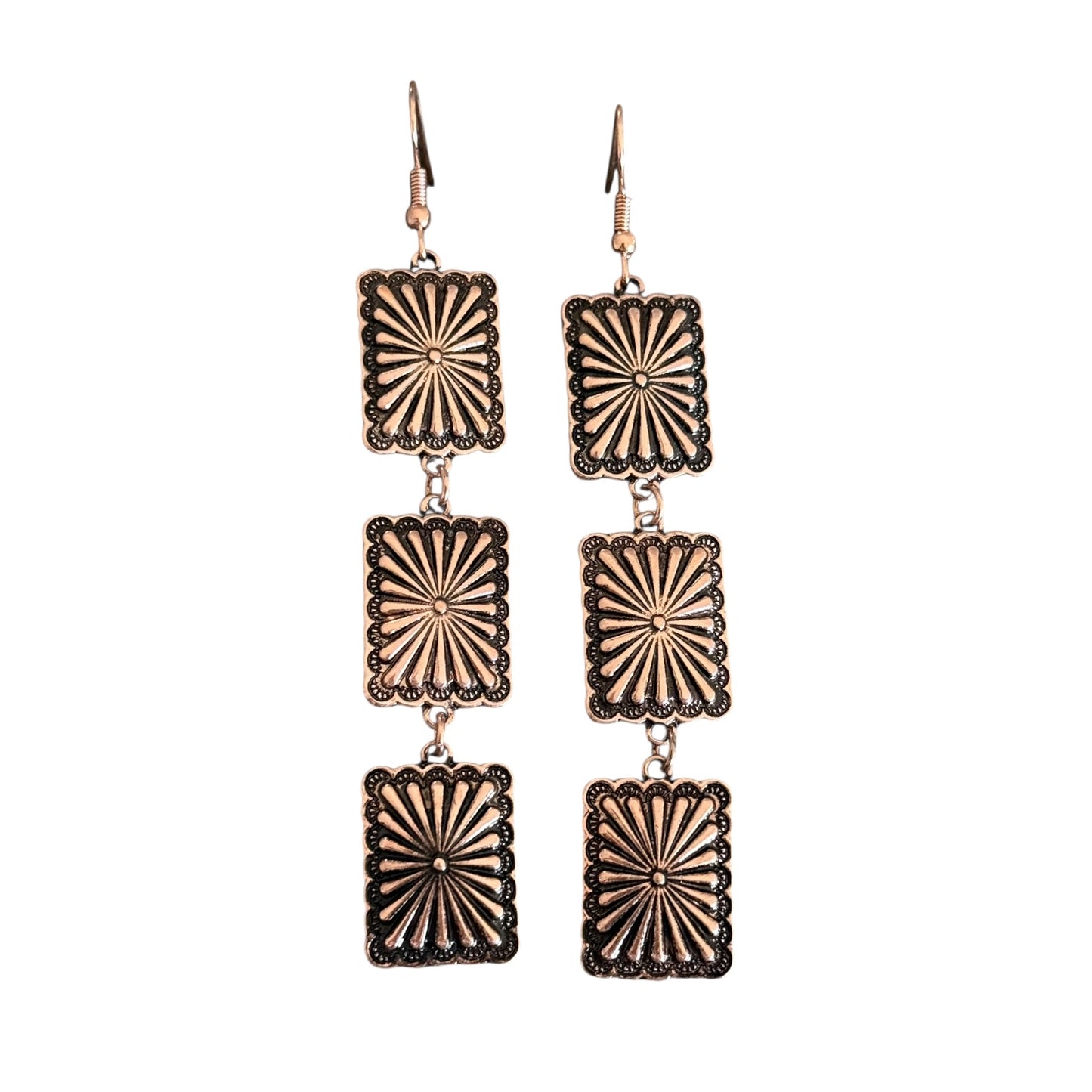 Triple Square Copper Concho Earrings
