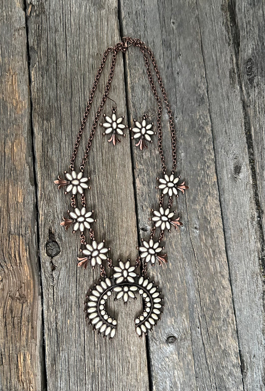 Copper Natural Squash Blossom Necklace Set