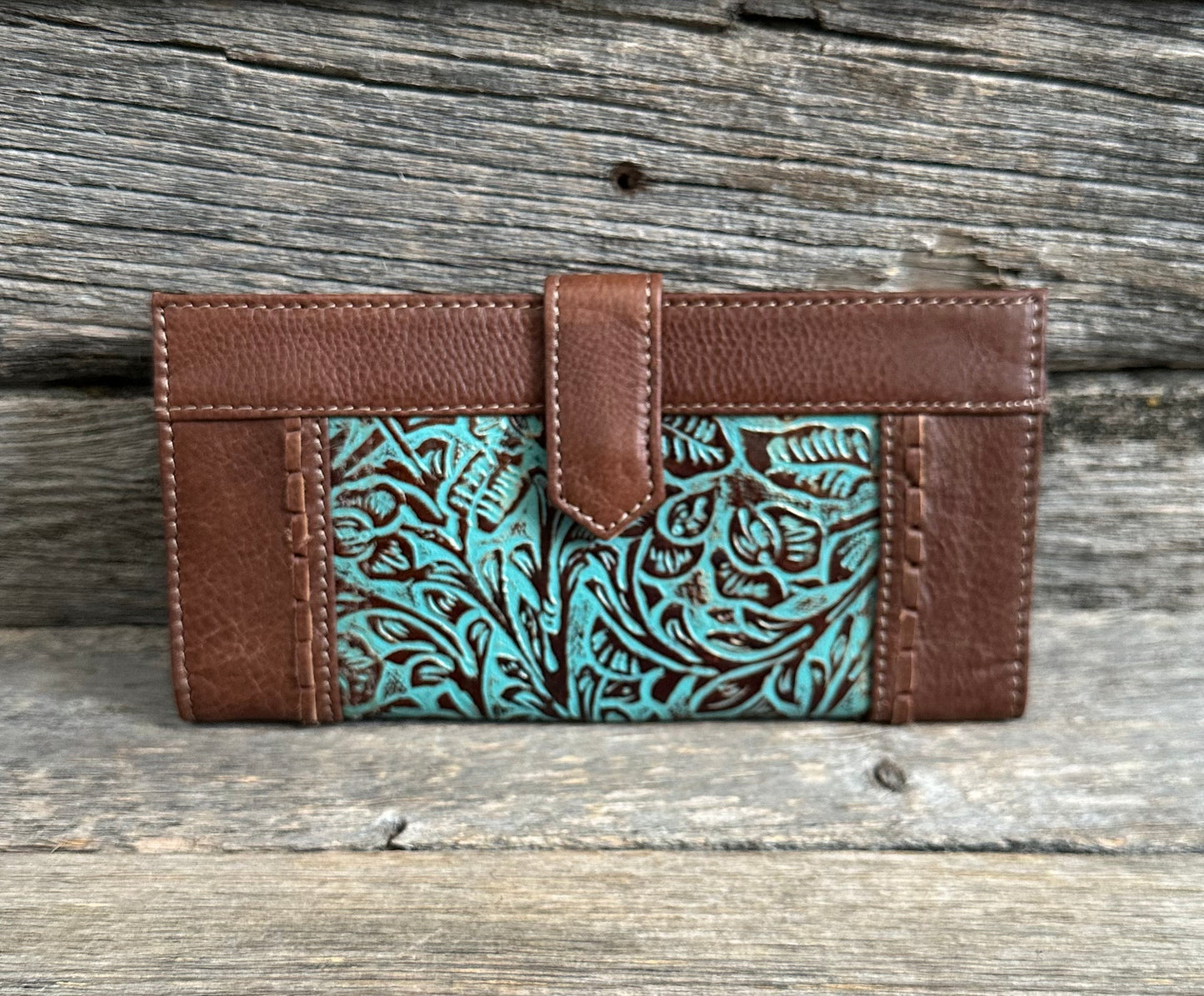 Tooled Turquoise Leather Wallet