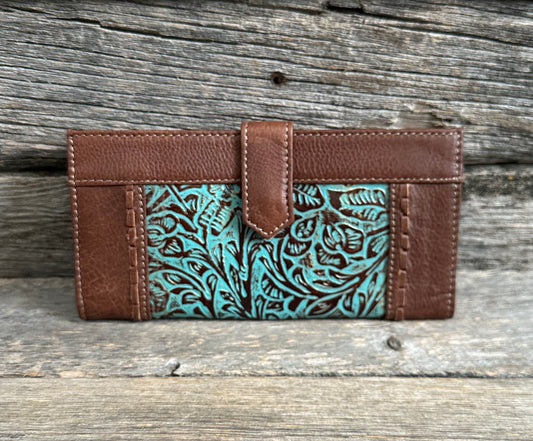 Tooled Turquoise Leather Wallet