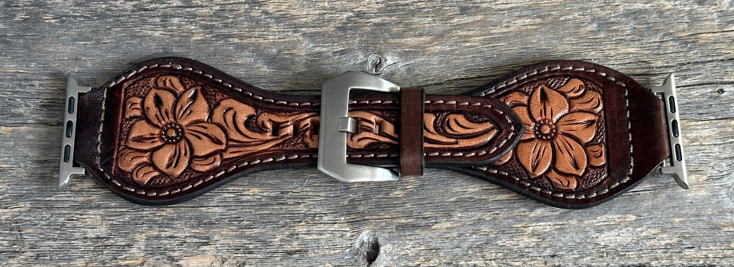 Floral Tooled Leather Apple Watch Band (different sizes available)