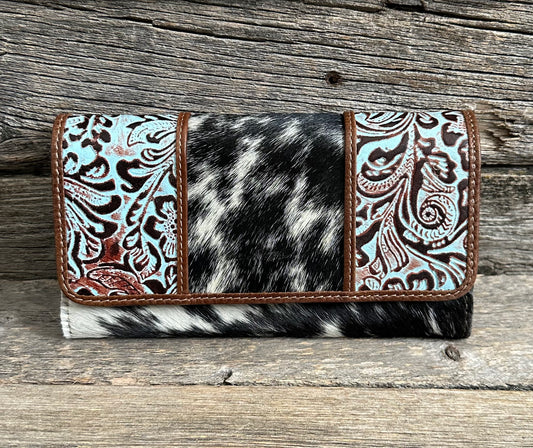 Turquoise Tooled Leather Cowhide Wallet