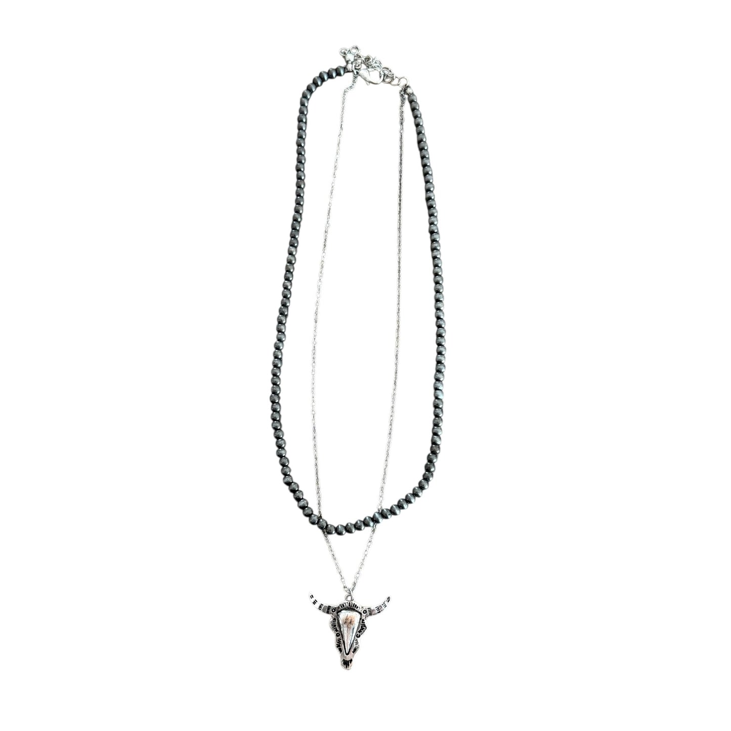 Gunmetal Navajo Pearl Longhorn Necklace