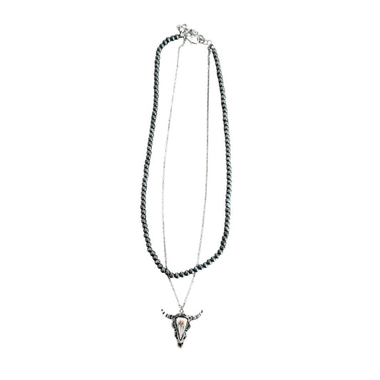 Gunmetal Navajo Pearl Longhorn Necklace