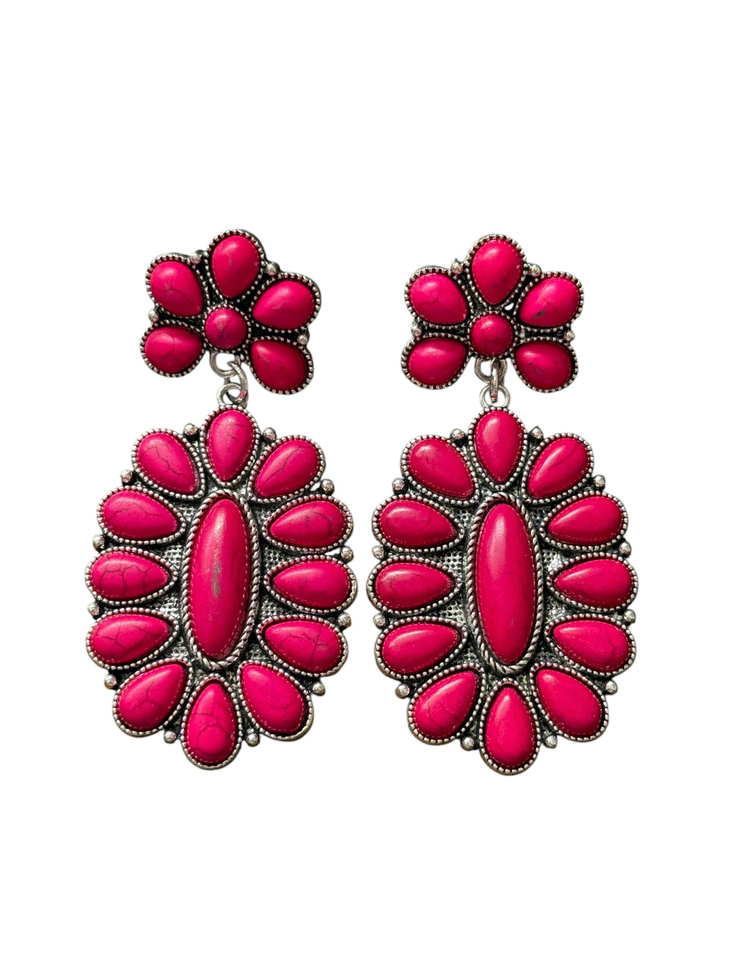 Pink Cluster Teardrop Large Earrings