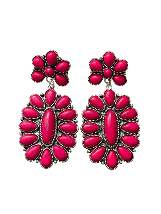 Pink Cluster Teardrop Large Earrings