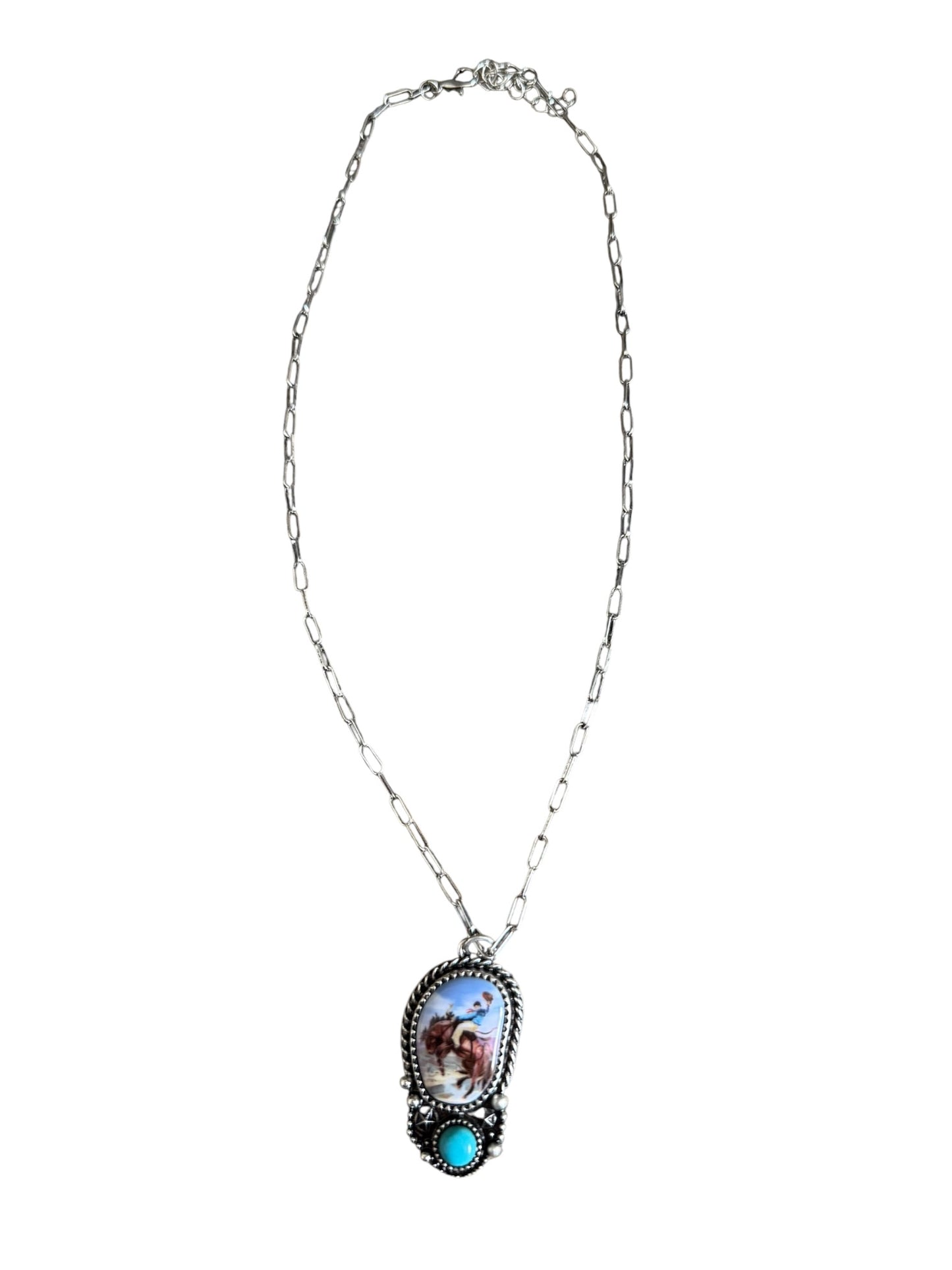 Turquoise Bronc Scene Necklace