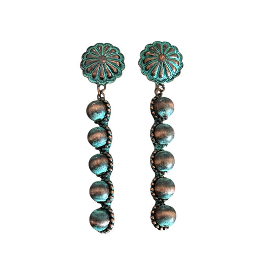 Patina Navajo Pearl Concho Bar Earrings
