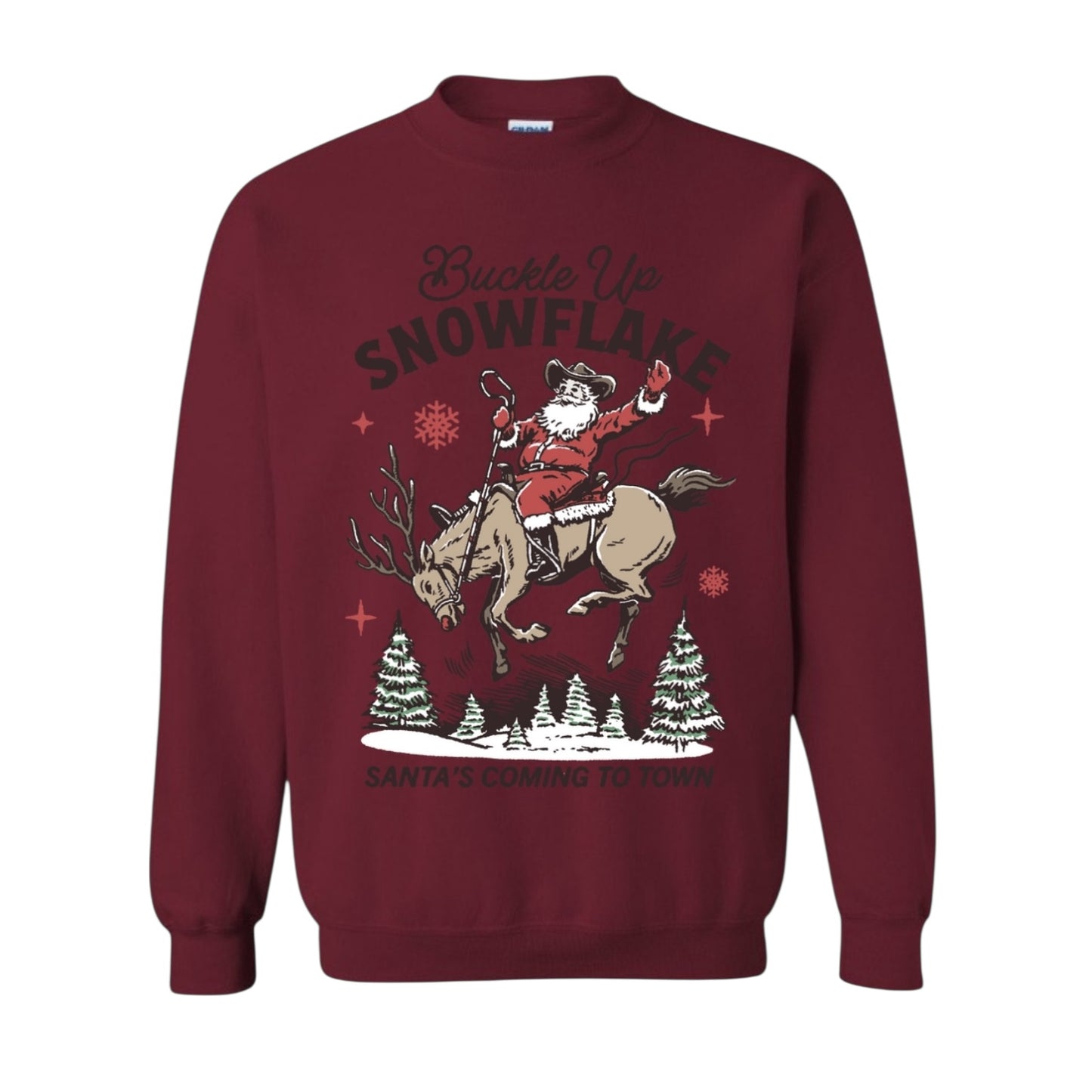 Buckle Up Snowflake Christmas Crewneck • PRE ORDER •
