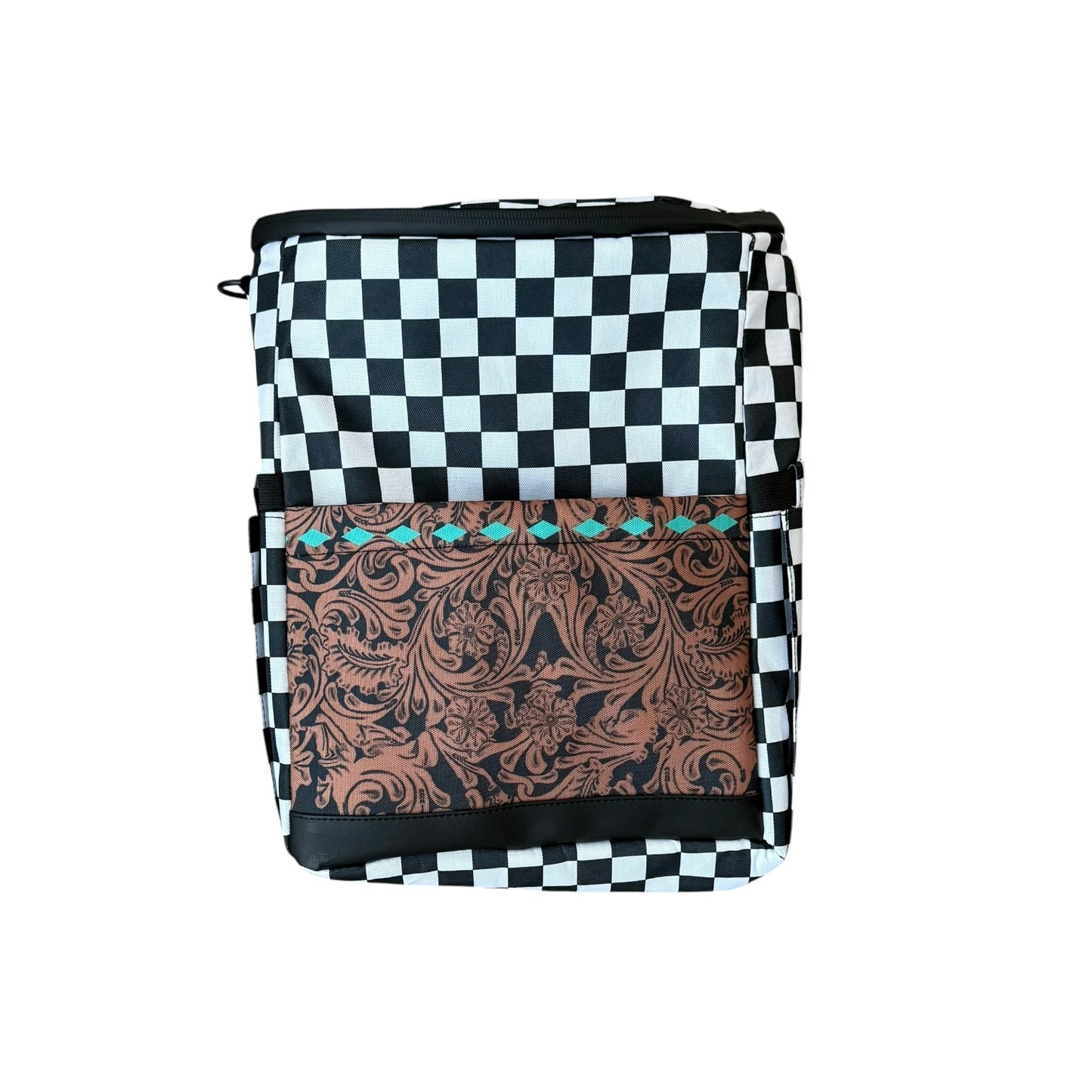 Checkered Tooled Leather Cooler Backpack
