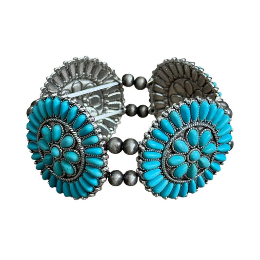 Turquoise Cluster Navajo Pearl Stretch Bracelet