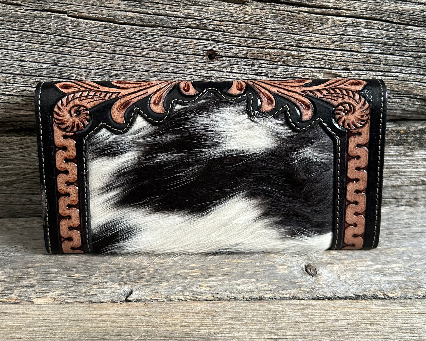 Tooled Turquoise Floral Cowhide Wallet
