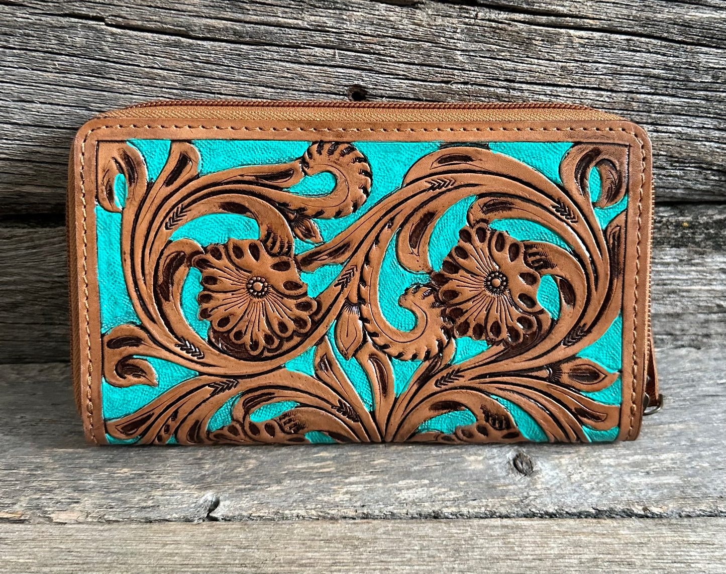 Turquoise Tooled Leather Wallet