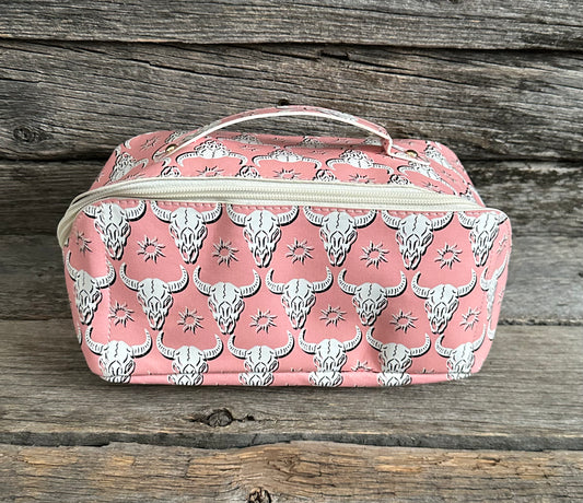 Pink Longhorn Cosmetic Bag