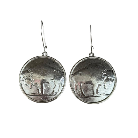 Silver Large Buffalo Coin Earrings