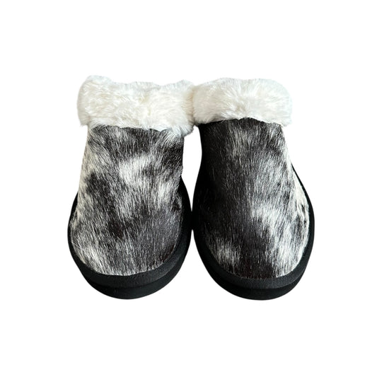 Black & White Cowhide Slippers - Size 8