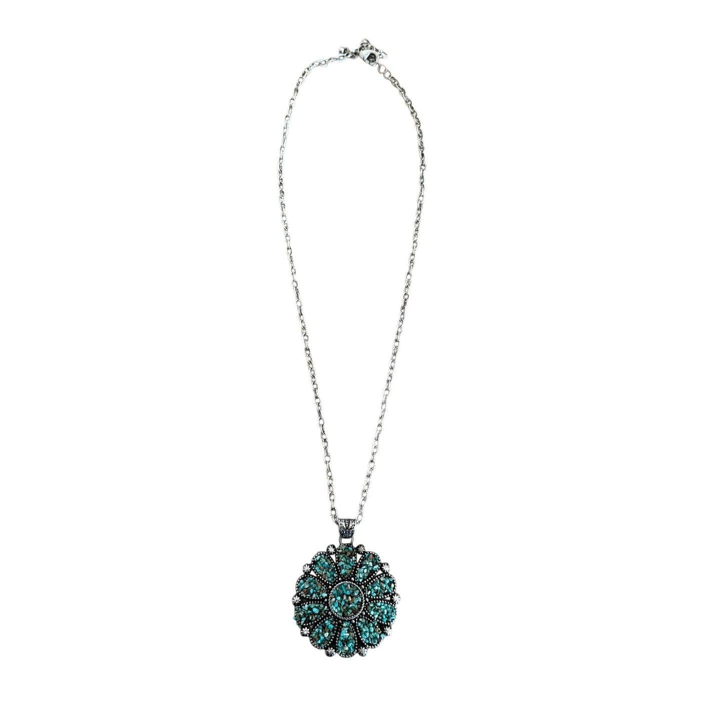 Flower Cluster Turquoise Chip Long Necklace