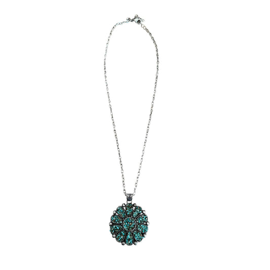 Flower Cluster Turquoise Chip Long Necklace