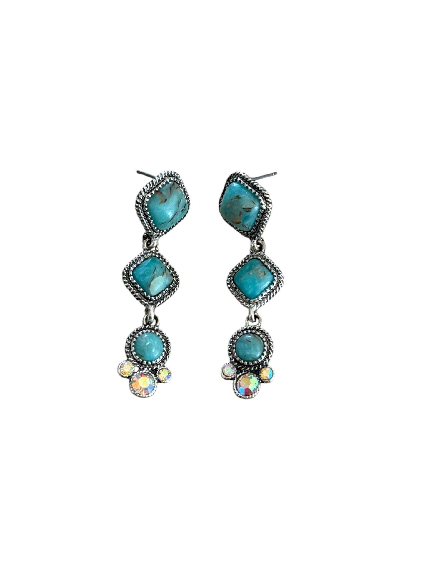 Triple Turquoise Crystal Earrings