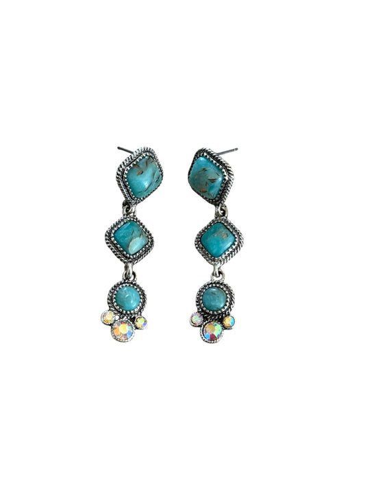 Triple Turquoise Crystal Earrings
