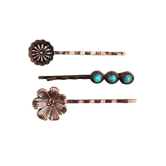Copper Flower 3 Pack Hair Pins