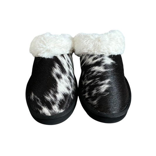 Black & White Cowhide Slippers - Size 6