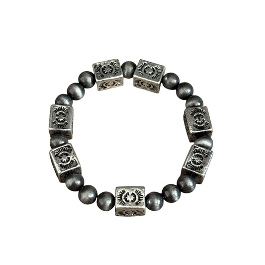 Gunmetal Navajo Pearl Aztec Barrel Stretch Bracelet