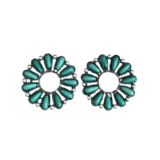 Green Turquoise Circle Earrings