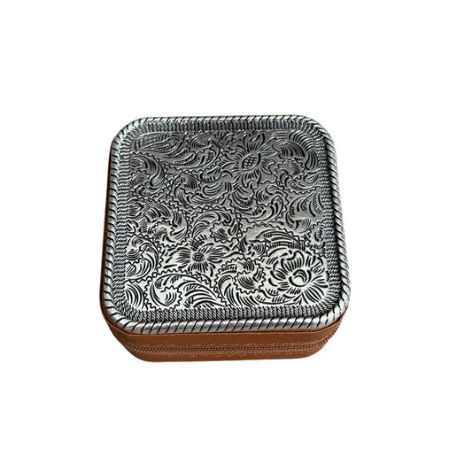 Tooled Silver Brown Jewelry Box