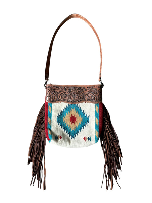 White & Turquoise Saddle Blanket Purse