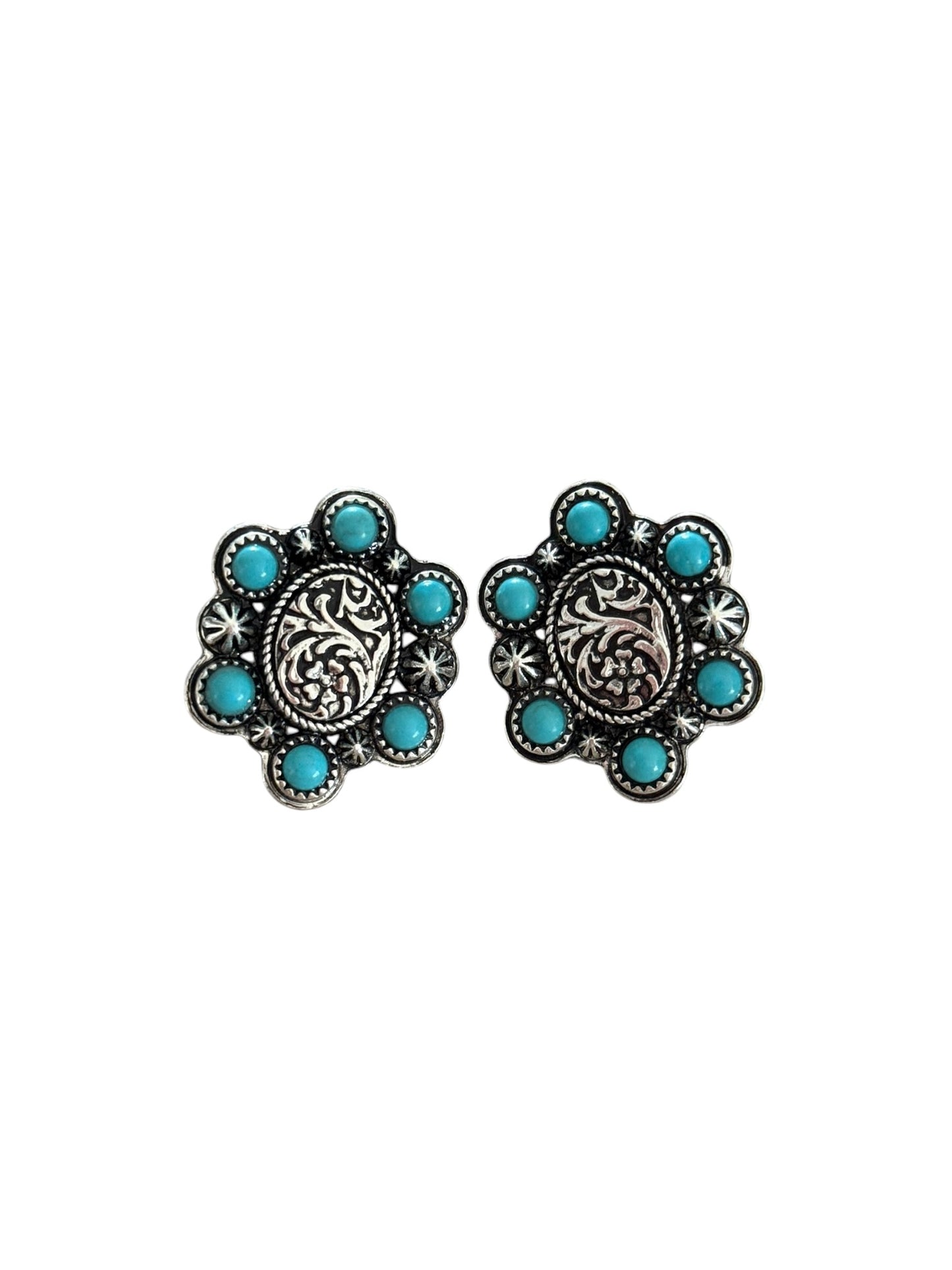 Tooled Turquoise Concho Earrings