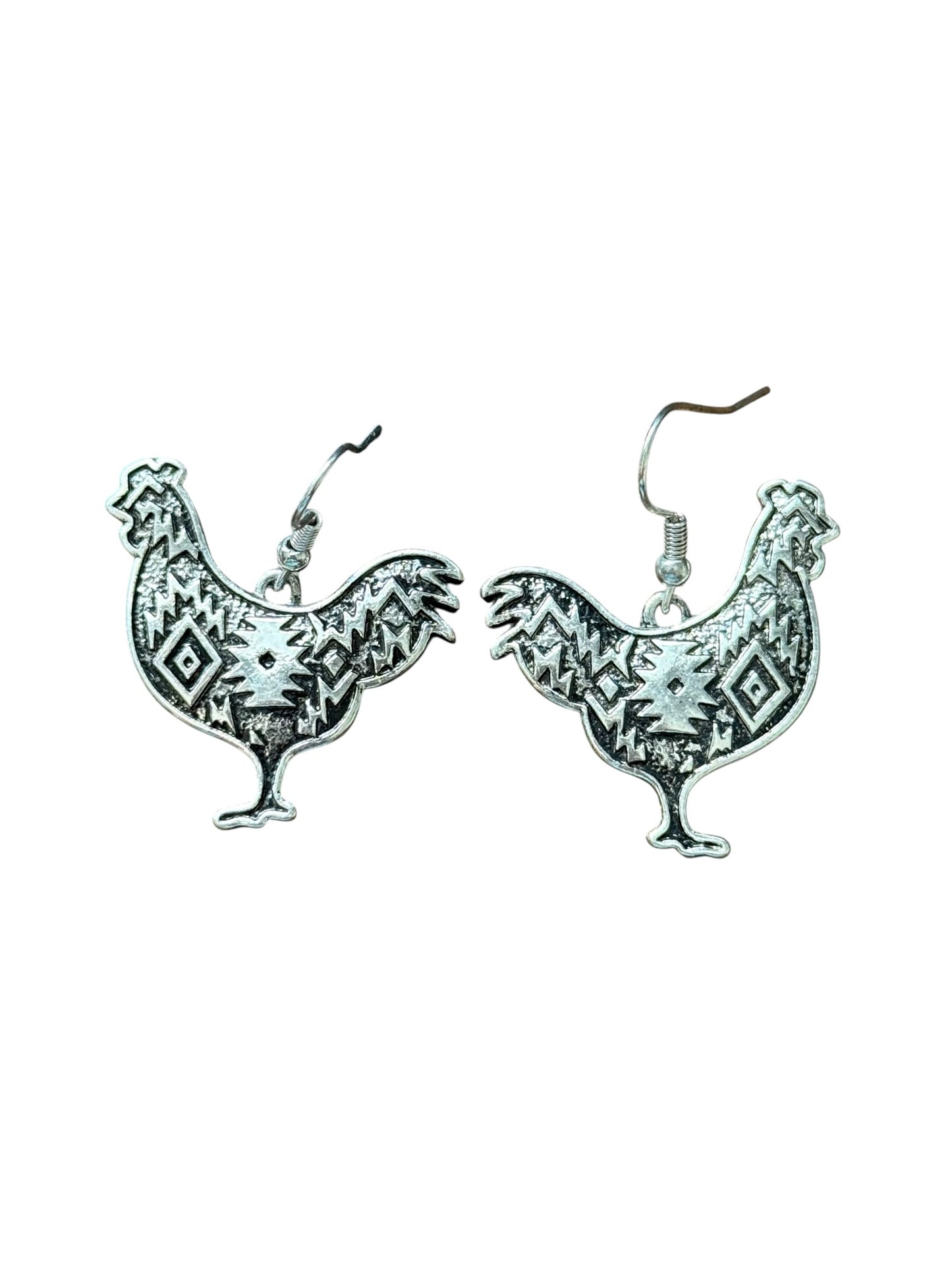 Silver Aztec Rooster Earrings