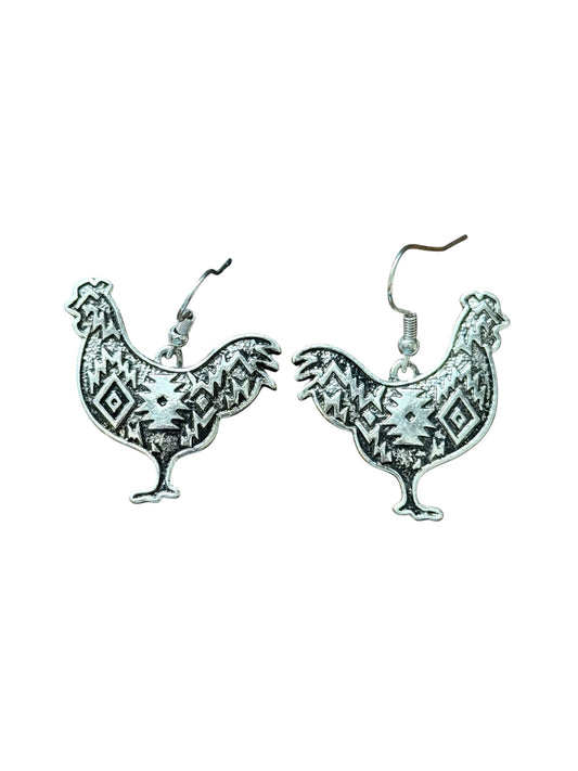 Silver Aztec Rooster Earrings