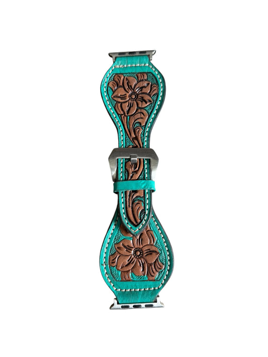 Tooled Turquoise Flower Apple Watch Bandh