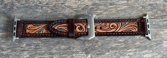 Turquoise Dot Tooled Leather Apple Watch Band (different sizes available)
