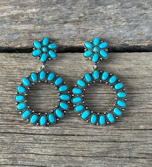 Turquoise Cluster Circle Earrings