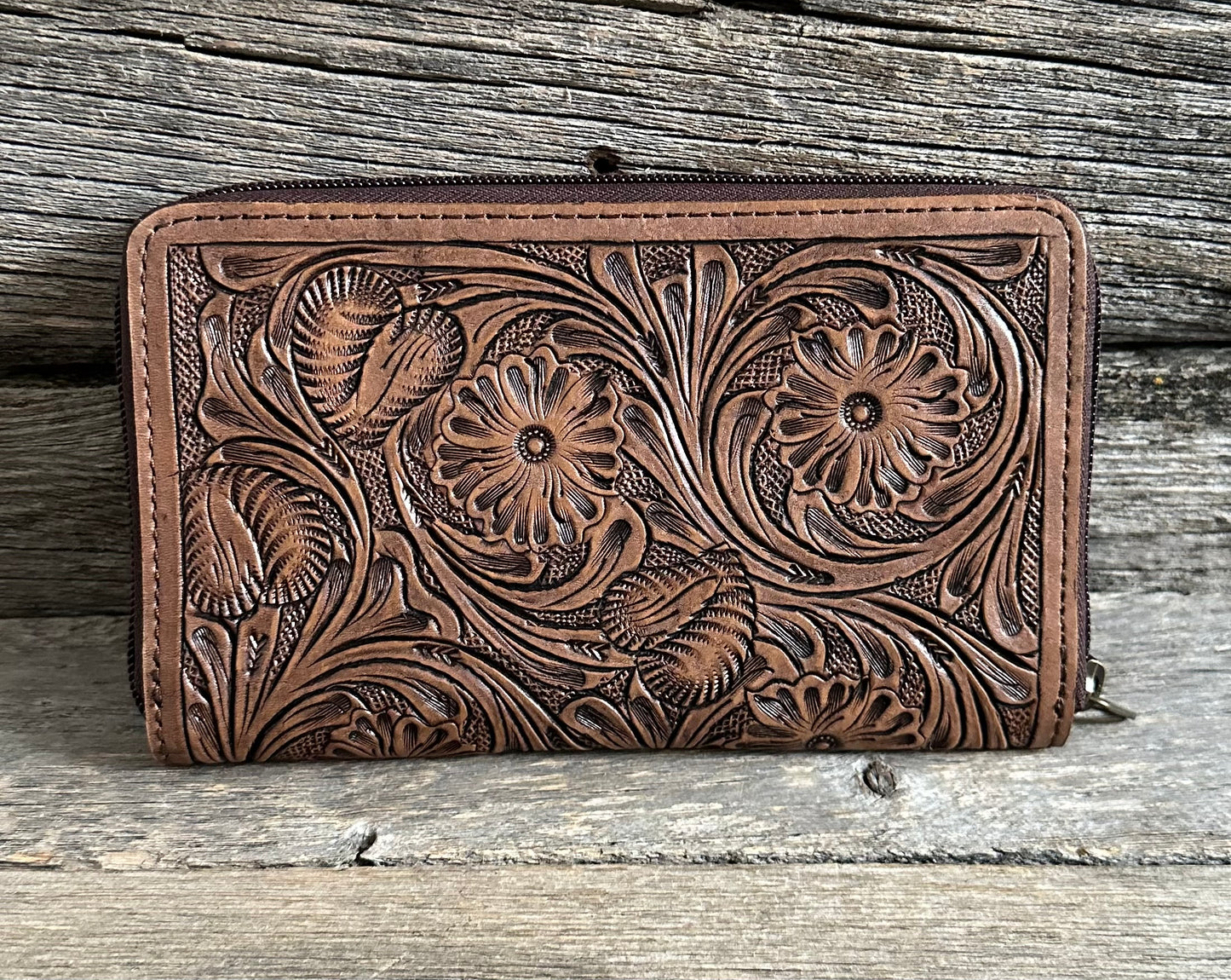 Tooled Floral Leather Wallet