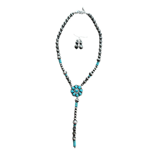 Gunmetal Navajo Pearl Y Drop Necklace Set